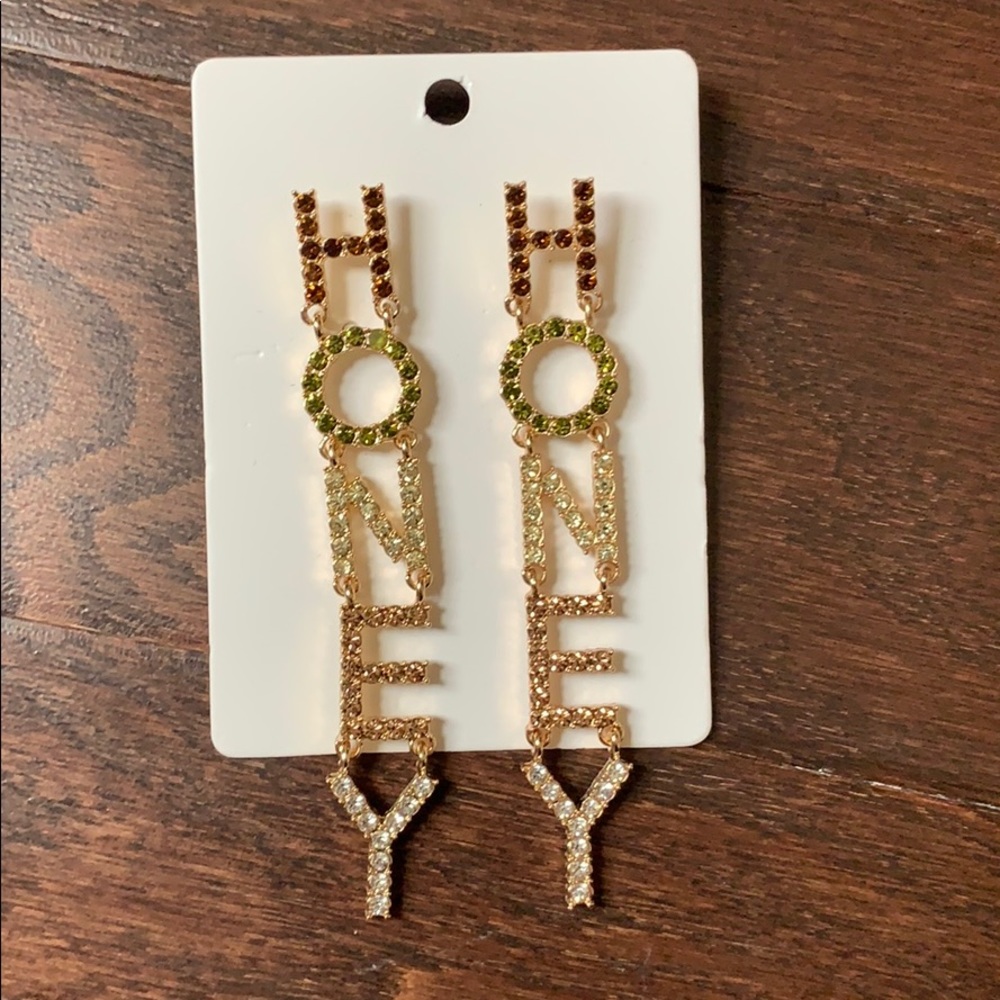 HONEY rhinestone earrings. Never worn.